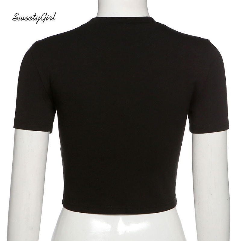 Áo croptop tay ngắn cổ tròn dáng ôm đính đá hình nhện thời trang cho nữ