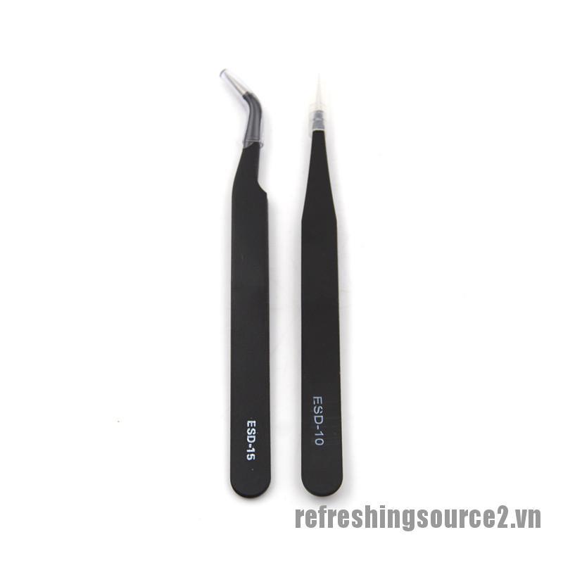 Set 2 nhíp đầu cong + thẳng màu đen chống tĩnh điện chuyên dụng chất lượng cao