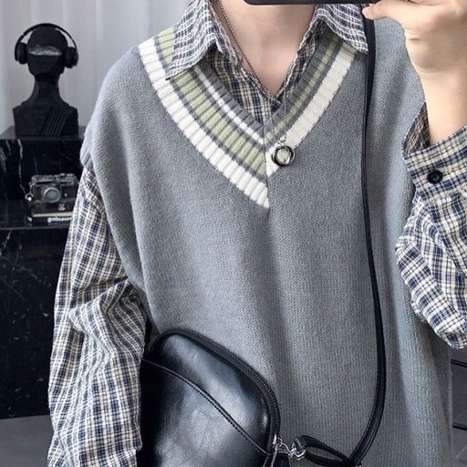 Áo sweater dệt kim cổ V không tay thời trang Hàn Quốc nam tính