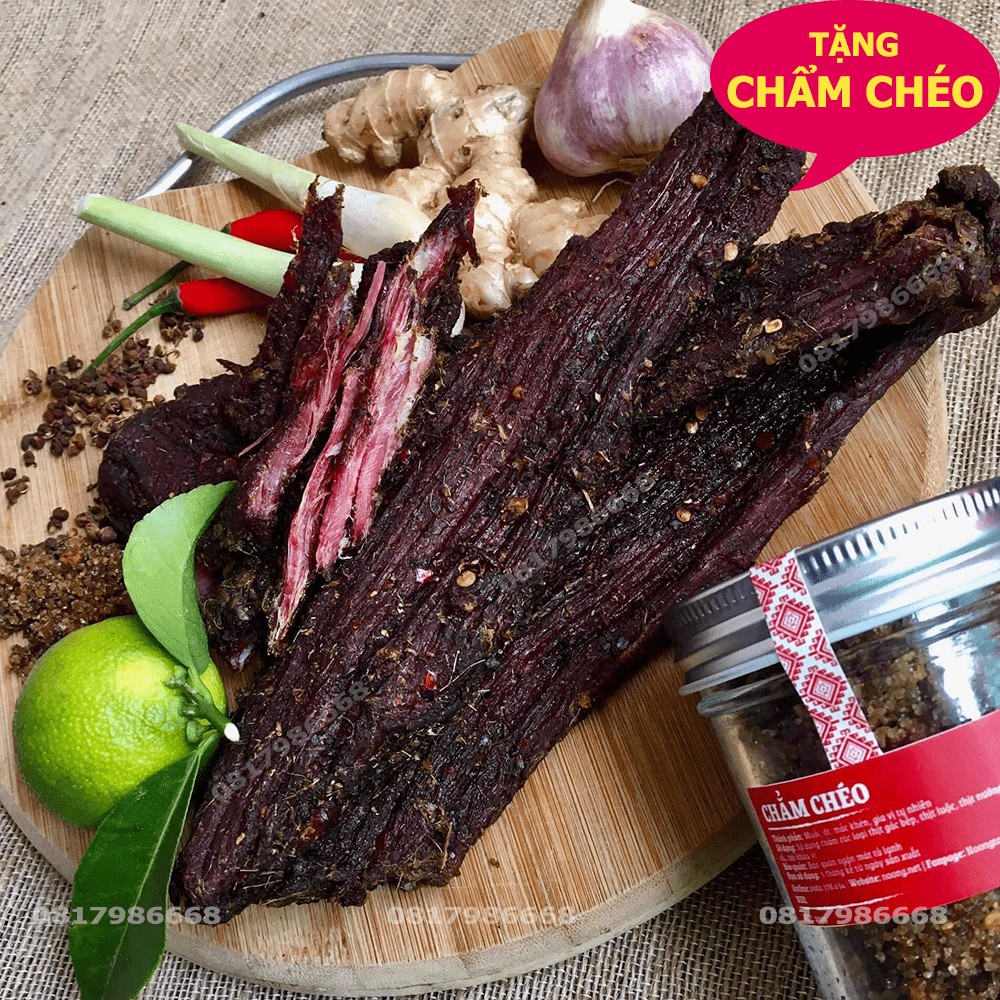 Thịt trâu gác bếp 1kg chuẩn Mường Then ✅ Tặng Chẩm Chéo ✅ khô Trâu hun khói vị Tây Bắc