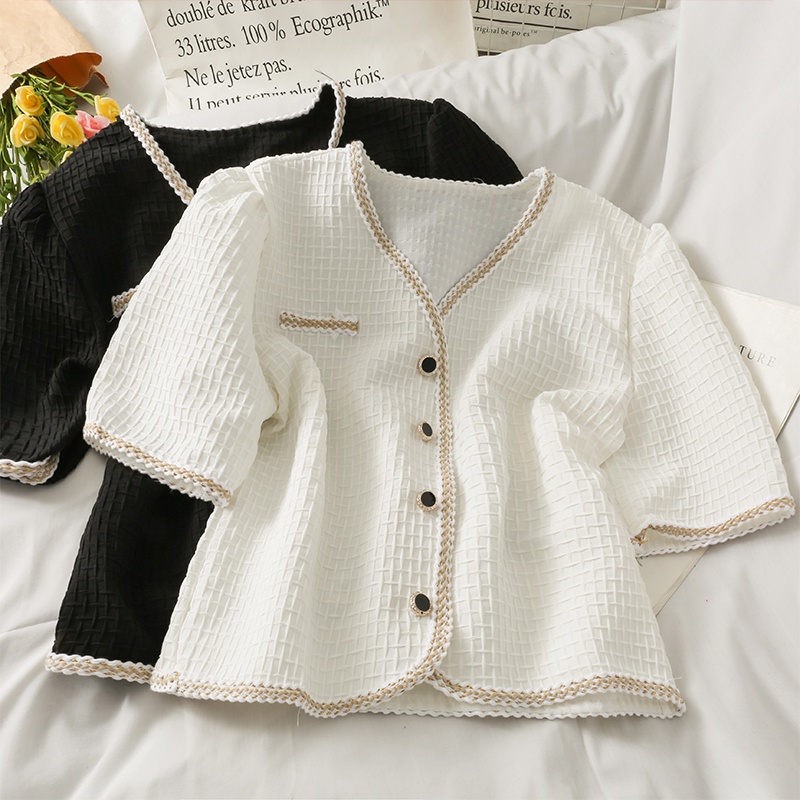 Áo kiểu IELGY tay ngắn chất liệu lụa phong cách Pháp thời trang cho nữ