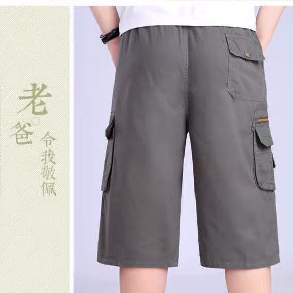 Đồ Trung Niên✔Quần short cotton dành cho nam trung niên mùa hè, tây cắt cúp, ống rộng người và cao tuổi, 5 điểm