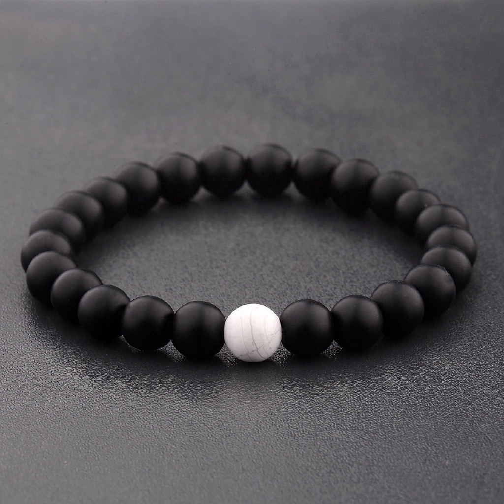 Vòng đeo tay đính hạt mã não mờ cỡ 8mm thời trang sành điệu cho nam và nữ tuỳ chọn