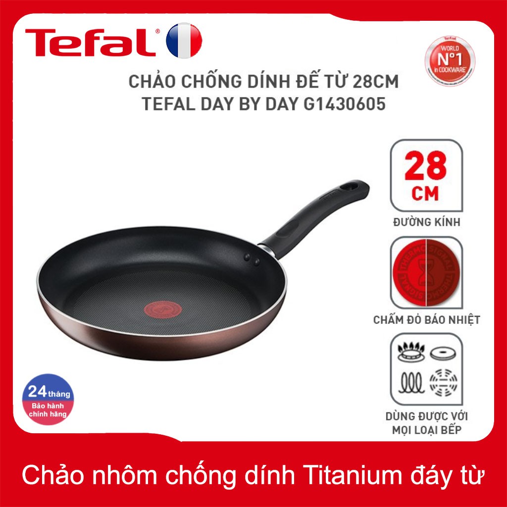 Chảo nhôm chống dính Titanium 28cm Tefal Day By Day G1430605 thương hiệu Pháp - Bảo Hành 2 Năm - Sản xuất tại Việt Nam