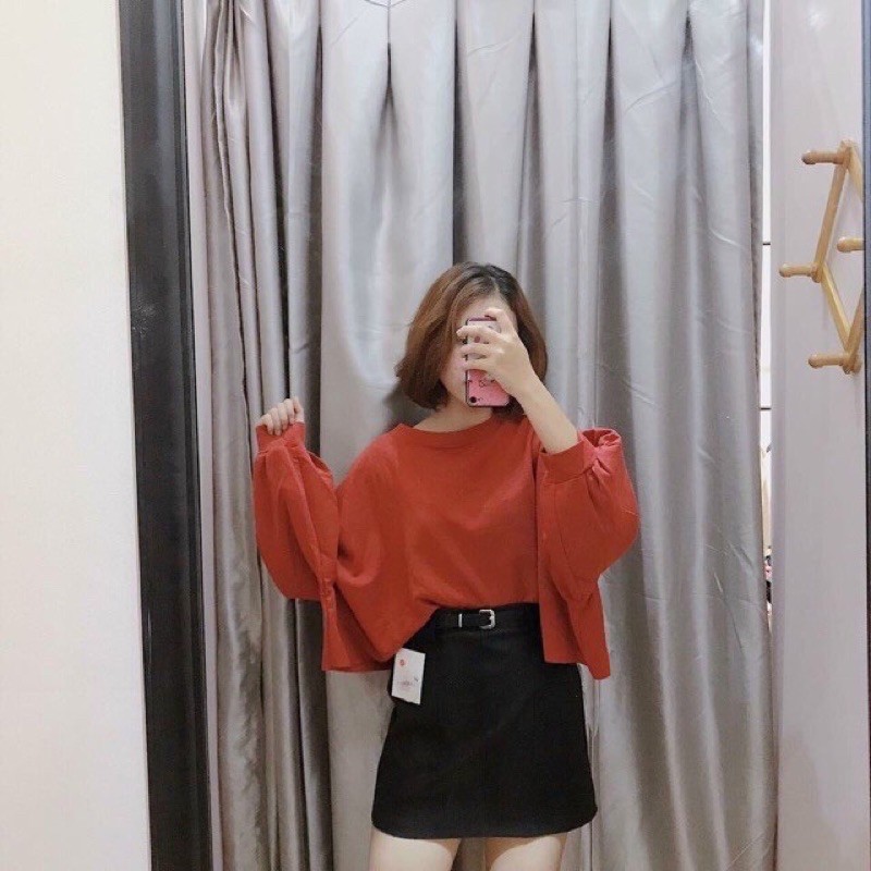 Áo croptop trơn tay dài bo tay, kèm ảnh thật