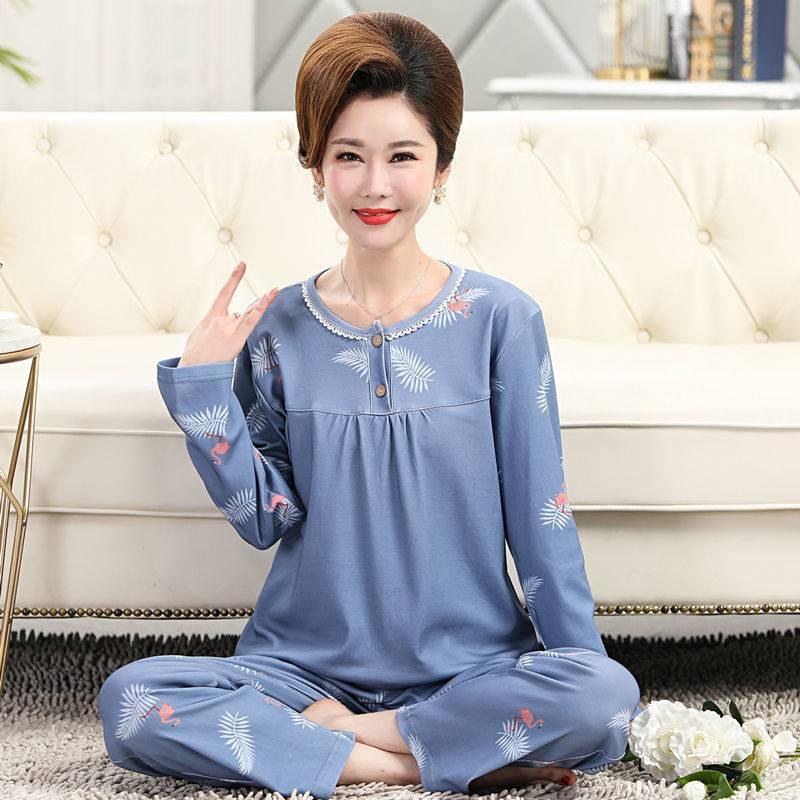 Bộ đồ ngủ tay dài size lớn vải cotton thoải mái thời trang cho phụ nữ tuổi trung niên (có bán lẻ) | BigBuy360 - bigbuy360.vn