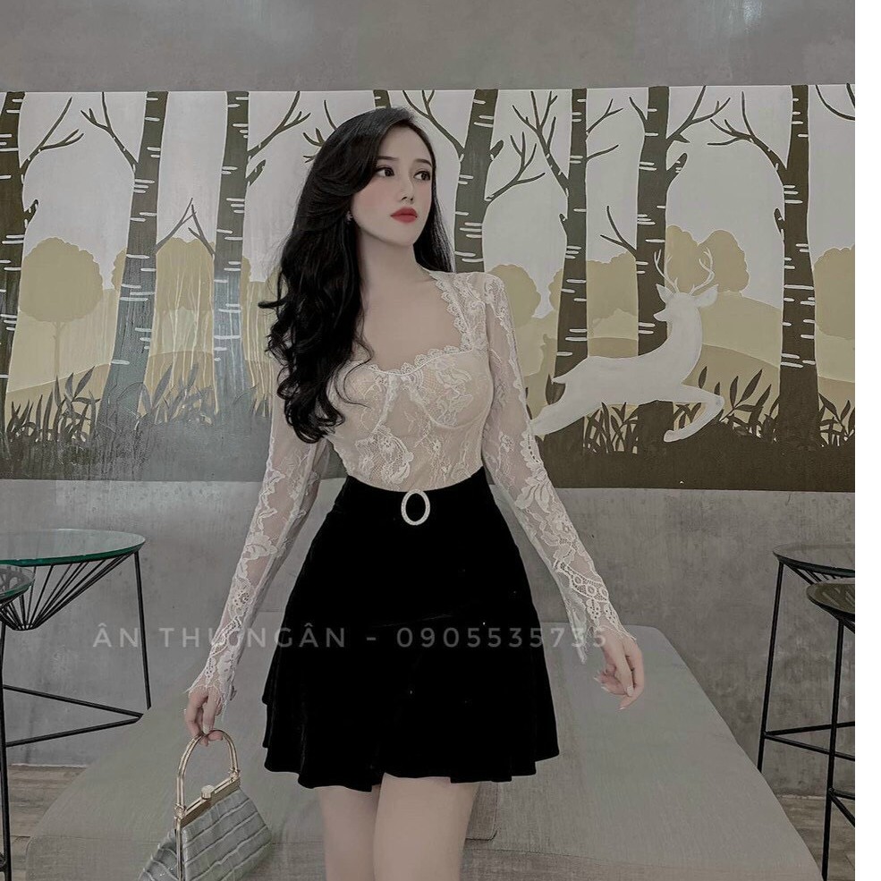 set xinh áo ren tôn dáng kèm chân váy nhung thun hot hit xuất sắc cực phẩm