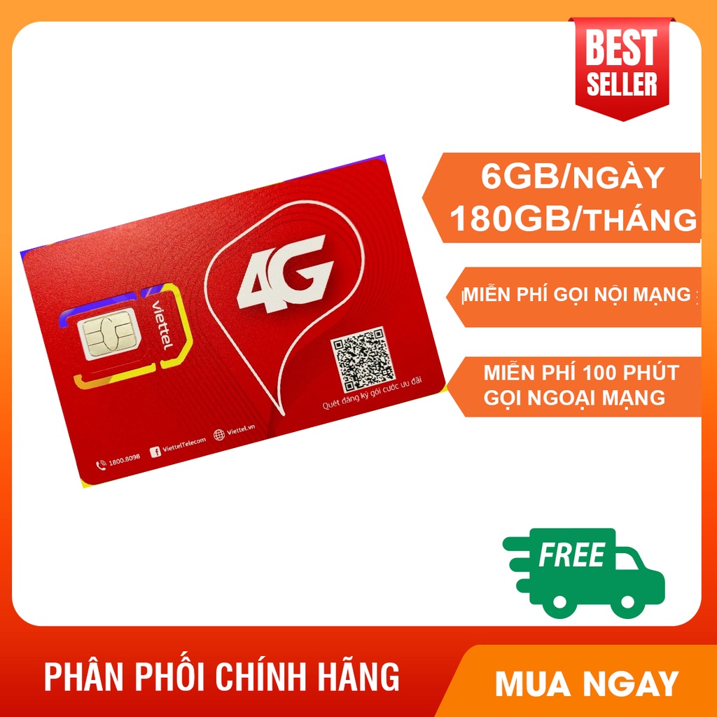 Sim 4G viettel V150N 180gb/tháng 6gb/ngày Miễn phí cuộc gọi sim viettel