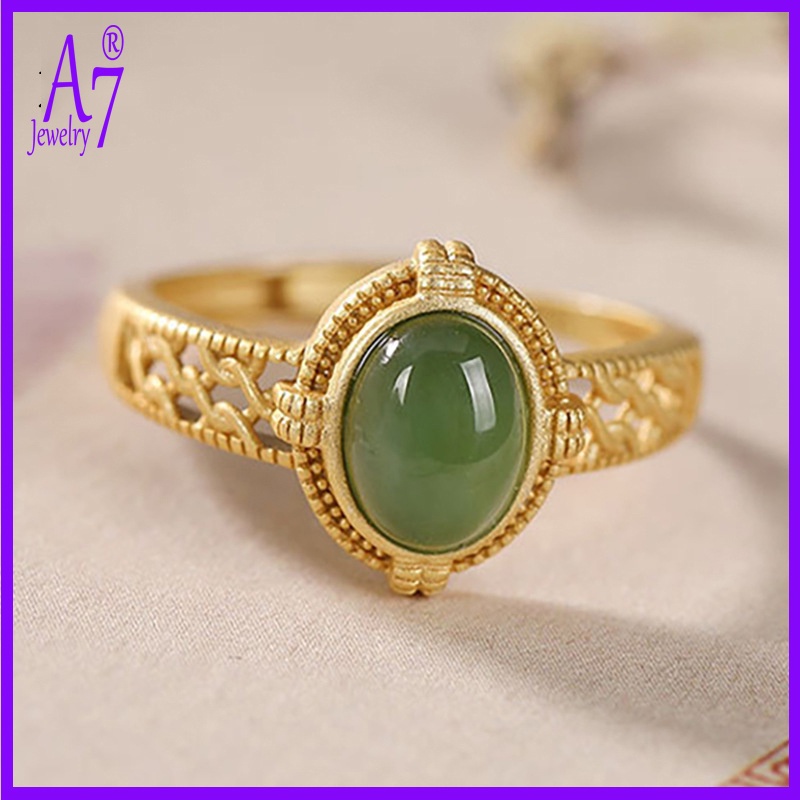 Nhẫn Hở Điều Chỉnh Được Bằng Bạc Sterling A7 S925 Đính Ngọc Bích Trắng Đỏ Cổ Điển Đơn Giản Không Phai Màu Cho Cặp Đôi