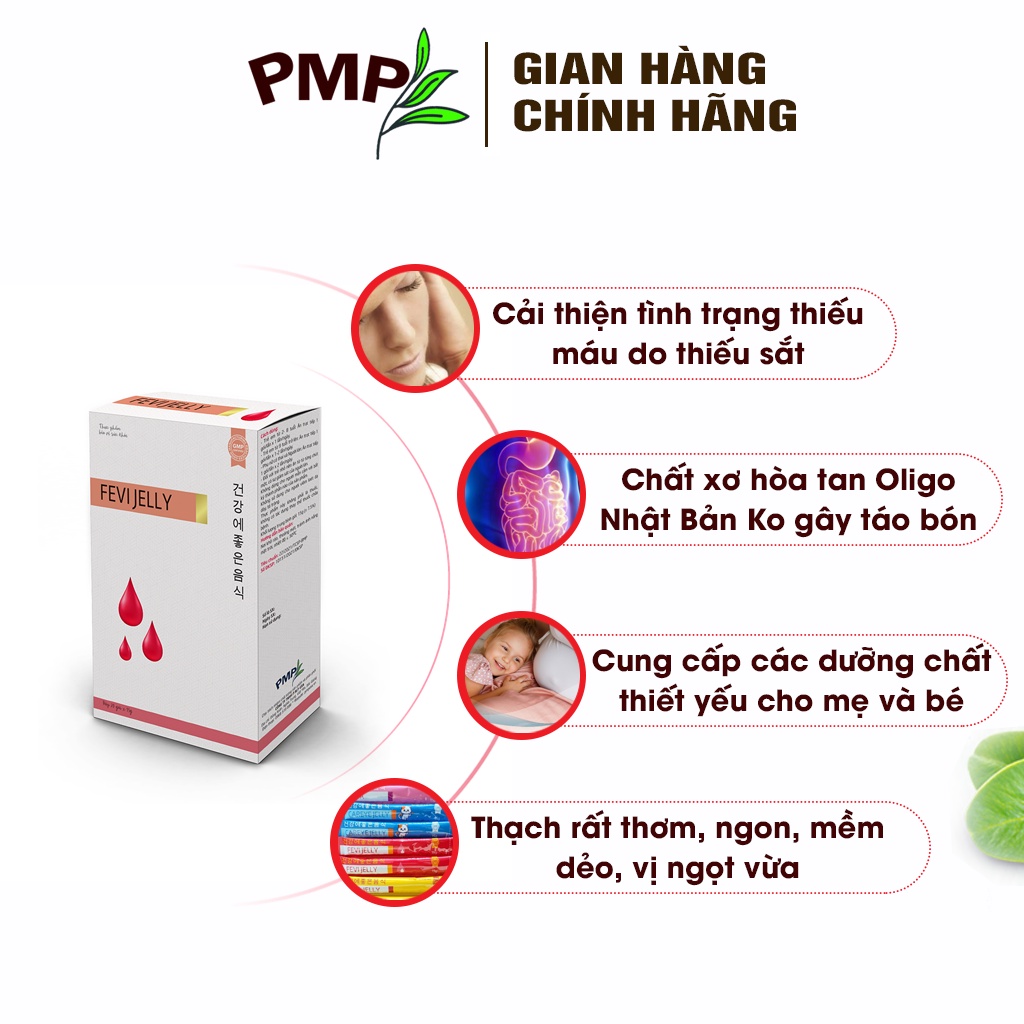 Thạch Sắt Hữu Cơ Fevi Jelly PMP Bổ Sung Sắt, DHA, Vitamin Thiết Yếu Cho Phụ Nữ Mang Thai, Trẻ em, Người Lớn