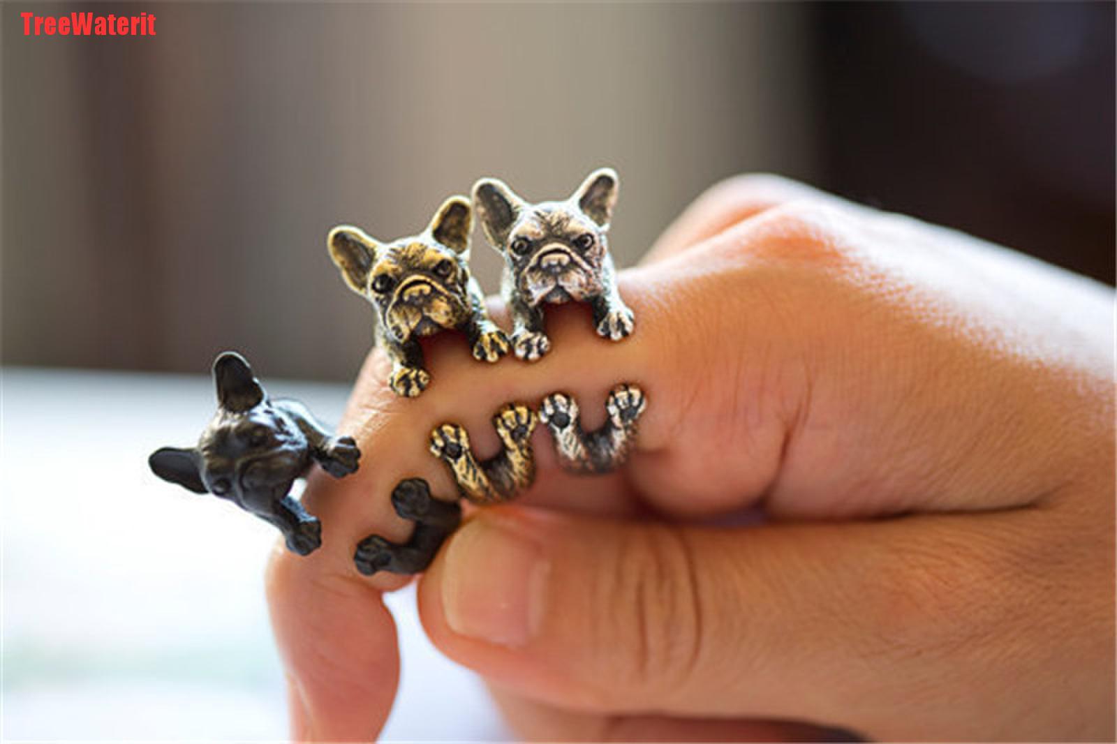 TreeWaterit Vintage French Bulldog Animal Wrap Rings Gift for Women and Men Fashion Jewelry