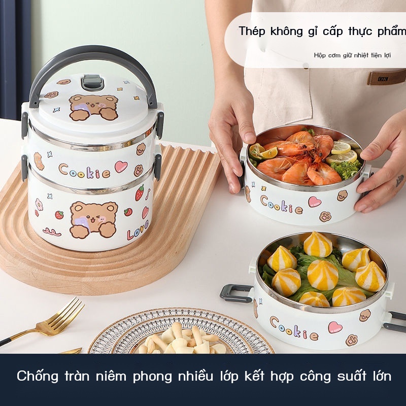 ▨✴Hộp cơm giữ nhiệt nhiều tầng có sức chứa lớn bằng thép không gỉ trên cao dành cho nhân viên văn phòng, một lớp và bốn