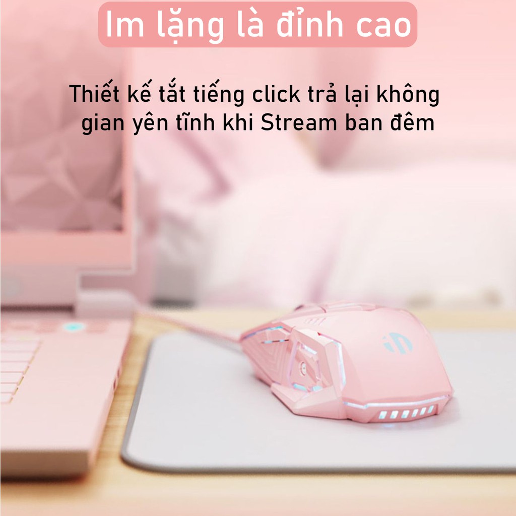 Chuột Máy Tính Màu Hồng Gaming Dễ Thương SIDOTECH Inphic W5P Tắt Âm Silent Chơi Game Cho Streamer 4000 DPI Siêu Nhạy