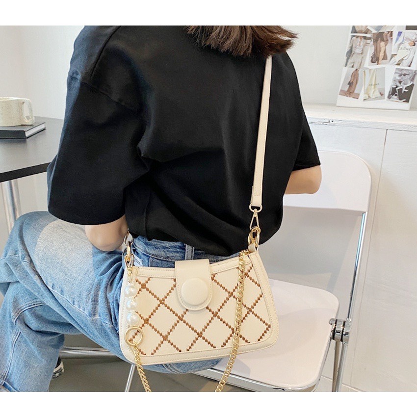Túi xách đeo chéo nữ đẹp đi chơi 2 dây da thêu trần trám Superbag668 419