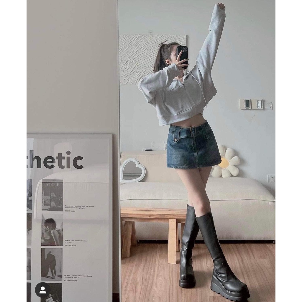 Áo Hodie nỉ Bông Dáng Crtop Màu Xám In chữ Yousy