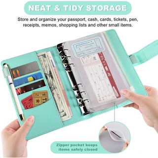 Sổ còng 6 lỗ bìa da A6 dùng để đựng tiền tiết kiệm với thiết kế túi zip