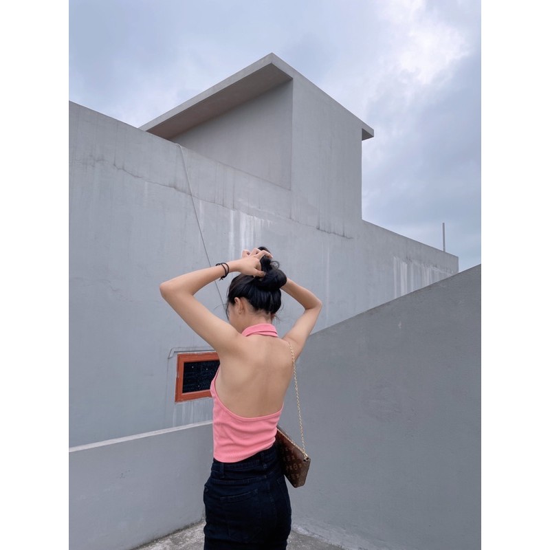 Áo croptop polo hở lưng Boin chất bo gân cotton co dãn 4 chiều siêu đẹp from ôm 5 màu trắng/đen/hồng/tím/tan_ Hình Thật