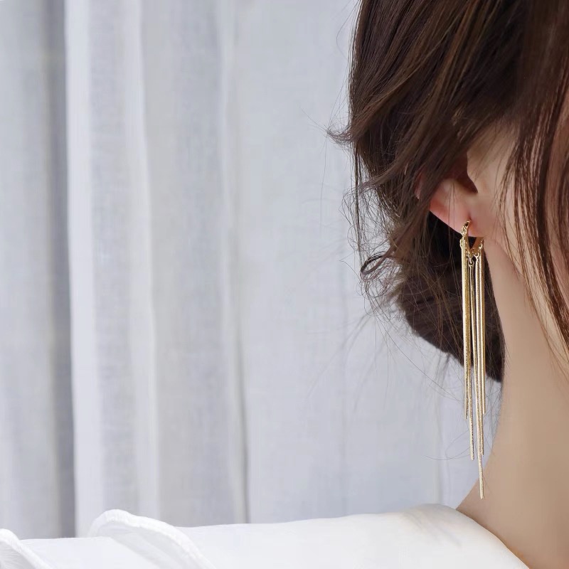 1 Đôi Bông Tai Tua Rua Dáng Dài Đính Đá / Ngọc Trai / Bướm Bằng Kim Loại Phong Cách Hàn Quốc Thời Trang Cho Nữ