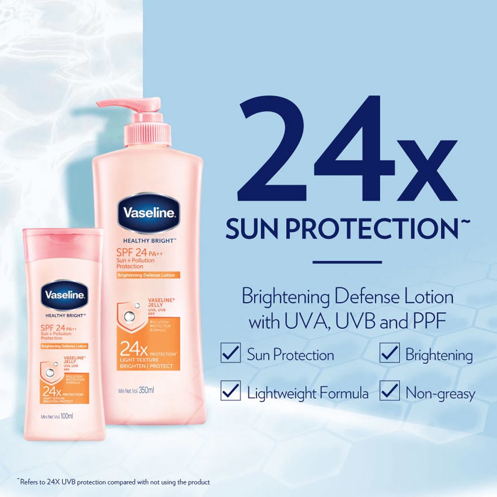 Sữa Dưỡng Thể Vaseline Chống Nắng Và Sáng Da 350ml Healthy White Sun + Pollution Protection SPF24/PA++ (New 2021)