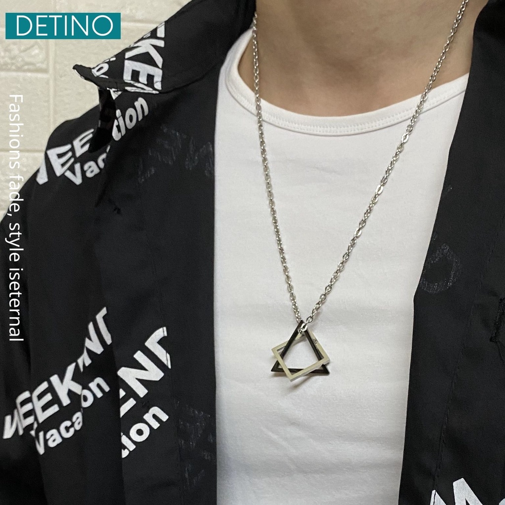 Dây chuyền nam màu bạc vòng cổ nam nữ titan unisex hiphop hình tam giác đen kết hợp hình vuông DETINO DC02