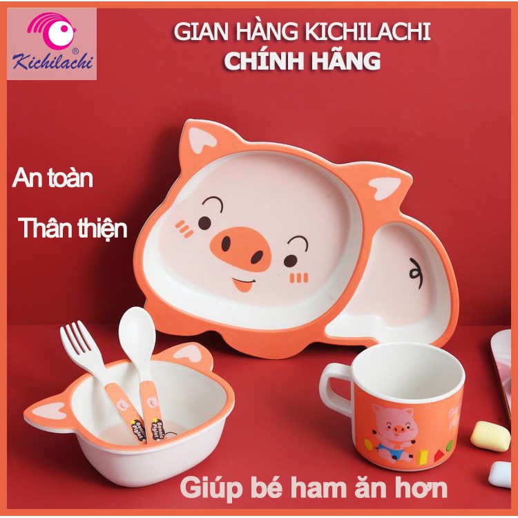 Khay ăn dặm sợi tre 2 ngăn 5 món Kichilachi an toàn