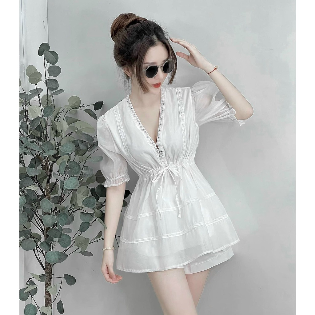 Set bộ đồ nữ áo tầng phối ren mix quần ống rộng đơn giản, nhẹ nhàng dành cho các thiếu nữ đi chơi, dự tiệc