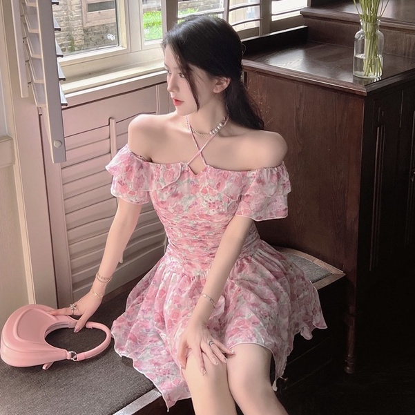 Đầm Chiffon Tay Ngắn Cổ Tròn Dáng Ôm In Họa Tiết Hoa Thời Trang Mùa Hè Hàn Quốc Gợi Cảm Cho Nữ