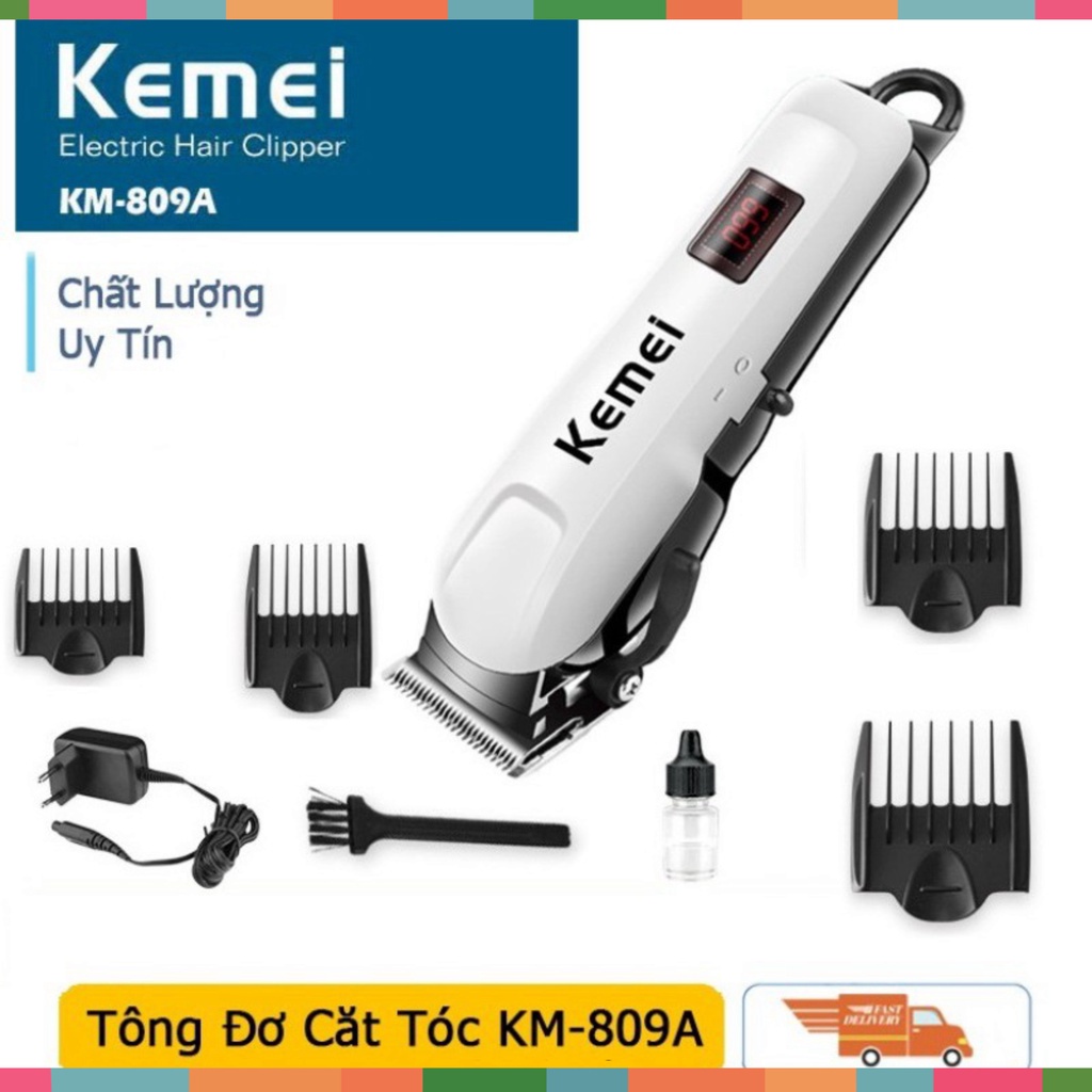 Tông đơ cắt tóc không dây chuyên nghiệp KEMEI KM- 809A |  Máy hớt tóc cầm tay cao cấp gia đình - Tặng kèm kéo, đèn, áo.