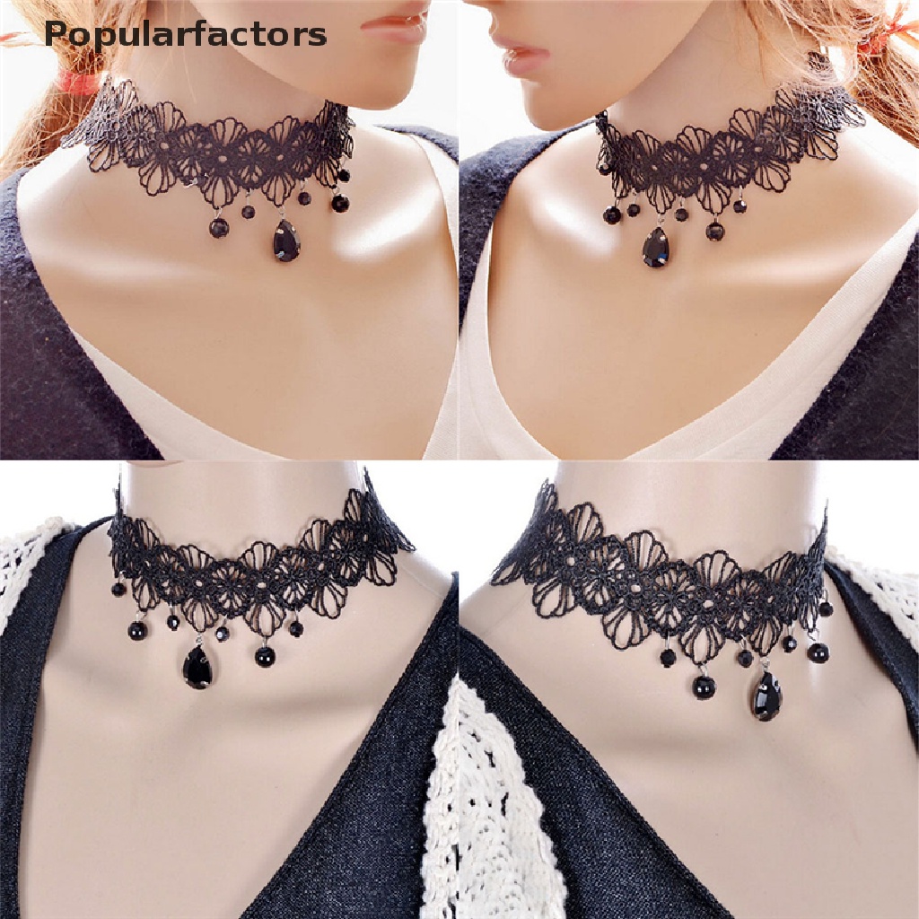 Vòng Cổ choker Ren Hoa Màu Đen Phong Cách Gothic Cổ Điển