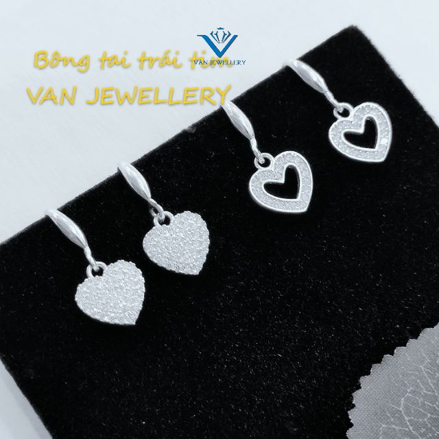 Bông tai bạc Bông Trái Tim nạm đá trắng nhỏ  Van jw