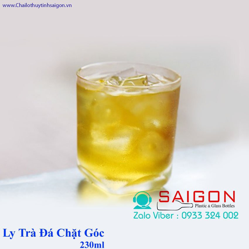 Bộ 6 Ly Thủy Tinh Uống Trà Bầu Lùn Góc 225ml HKM Có Logo