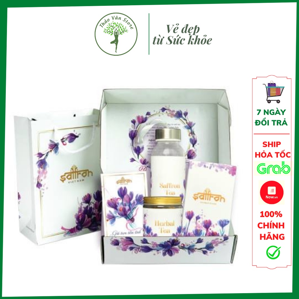 Set quà Nhụy Hoa Nghệ Tây Saffron Shyam + trà hoa nhài/hoa cúc/táo đỏ + chai saffron tea