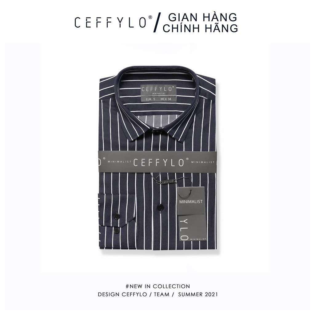 Áo Sơ Mi Nam Họa Tiết Kẻ Sọc Xanh Navy CF 1, Vải Cotton Mềm Mịn, Form Chuẩn - CEFFYLO
