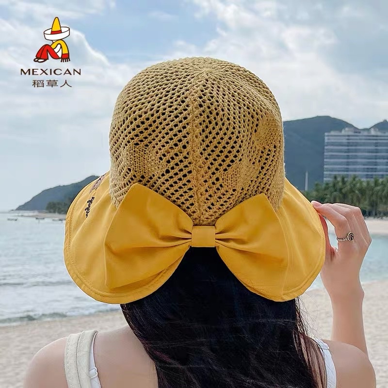 Mũ cói đi biển vành rộng thêu chữ có nơ , phụ kiện thời trang nữ