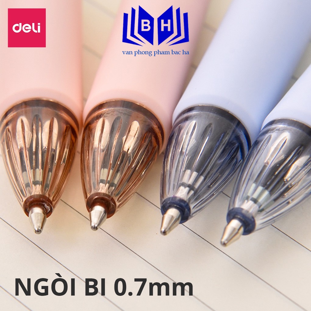 Bắc Hà - Bút bi dầu đầu bấm nhiều ngòi 4 màu mực 0.7mm Deli họa tiết hoa xinh xắn đệm tay chống trượt nét viết đều trơn