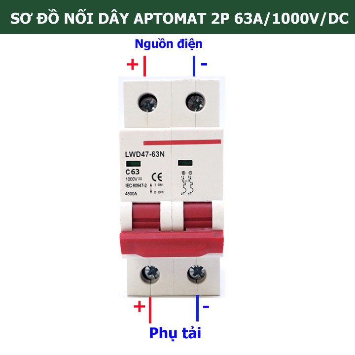 Aptomat CB DC 1000VDC chuyên dụng năng lượng mặt trời Solar LW 2P 63A