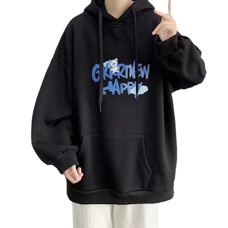 Áo hoodie tay dài có túi dáng rộng in chữ phong cách nhật bản thời trang mùa đông dành cho nam size M-5XL