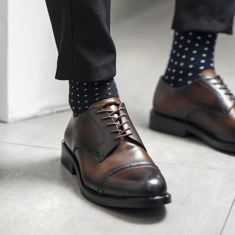 Giày nam công sở da bò cao cấp mũi tròn full black