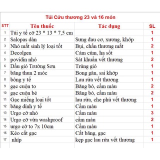 Túi cứu thương cỡ 23 cm và 16 cơ số