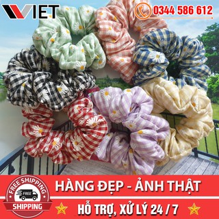 [SALE SỐC ] Dây Cột Tóc Scrunchies Vải Caro Hoa Cúc Thanh Lịch Thời Trang