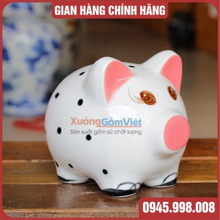 [BÁT TRÀNG] HEO ĐẤT TIẾT KIỆM LỢN TAI ĐỎ CHẤM BI GỐM SỨ BÁT TRÀNG CAO CẤP - HÀNG GỐM SỨ AN TOÀN CHO BÉ - XƯỞNG GỐM VIỆT