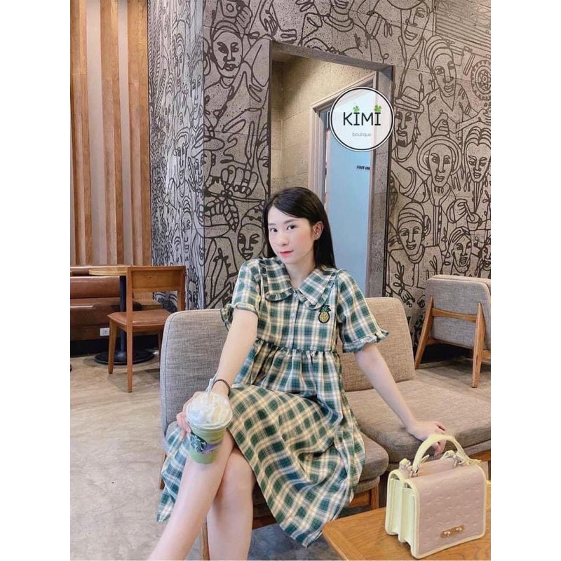 Đầm Babydoll Caro Thêu Dứa Gài Nút | BigBuy360 - bigbuy360.vn