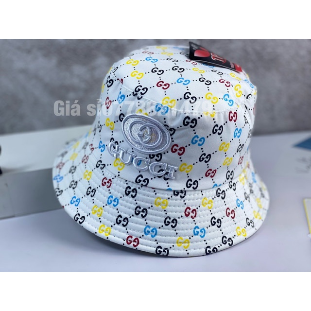 Mũ bo bucket 1 mặt 2 lớp in thêu gG 7 màu thể thao cá tính thời trang nữ