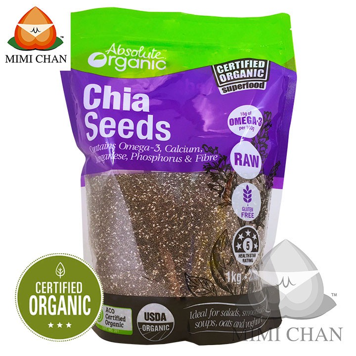 Hạt Chia Tím Úc Absolute Organic Gói 1Kg, Không Sạn Cao Cấp, Tăng Sức Đề Kháng