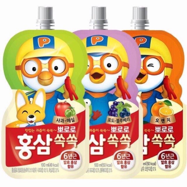 (Tem Paldo chính hãng) Nước Hồng Sâm Trái Cây Pororo Đủ Vị Cho Bé 100ml