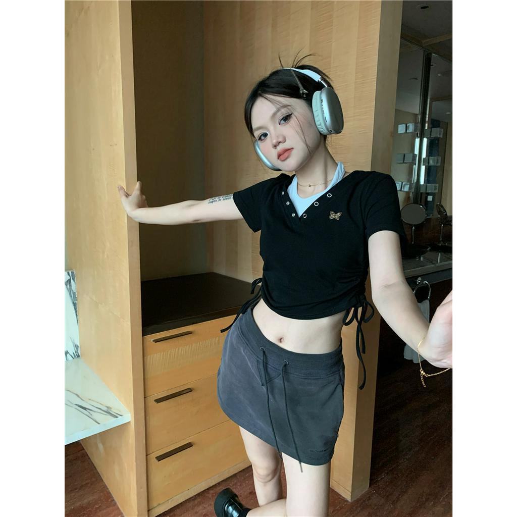 「 WELOVE1 」Áo Croptop Tay Ngắn Dáng Ôm Thời Trang Mùa Hè Quyến Rũ Cho Nữ