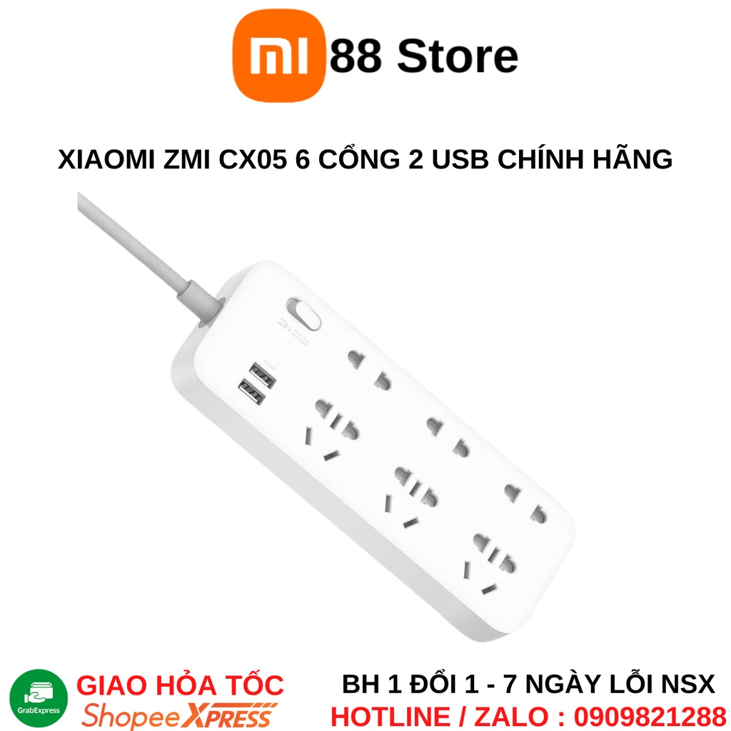 Ổ Cắm Xiaomi Zmi Power Strip 6 cổng 2 USB CX05 CHÍNH HÃNG FULLBOX