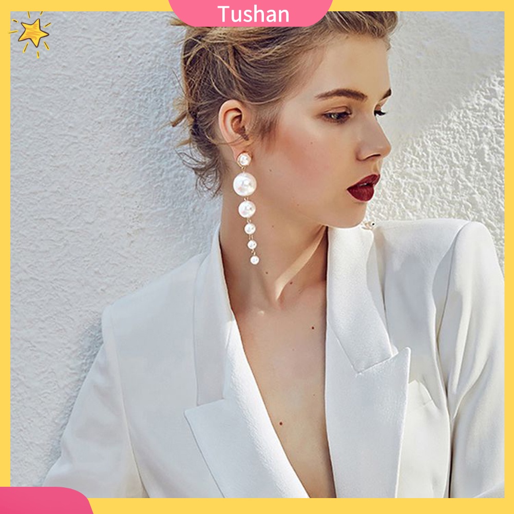 Khuyên Tai Dáng Dài Đính Ngọc Trai Nhân Tạo Thời Trang Cho Nữ