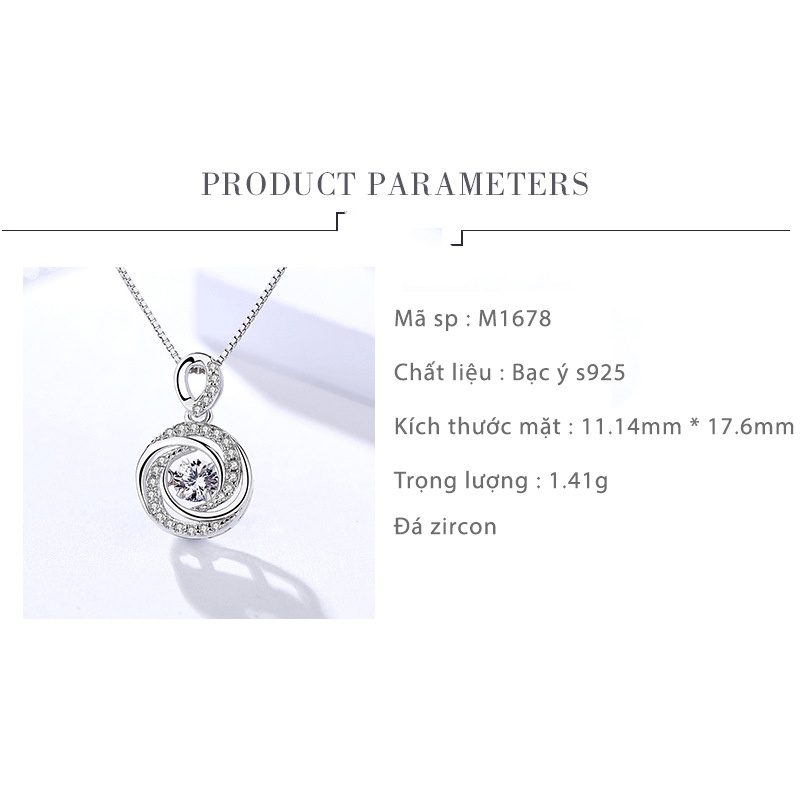 Dây chuyền nữ bạc 925 vòng xoáy mặt đính đá lấp lánh M1678 Bảo Ngọc Jewelry