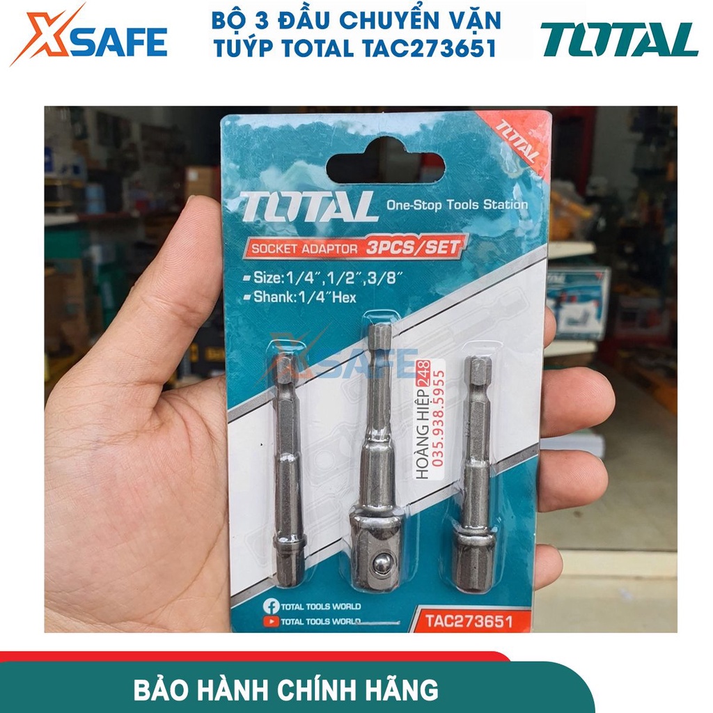 Bộ 3 đầu chuyển vặn tuýp TOTAL TAC273651 3 size 1/4", 3/8", 1/2", đầu tuýp lục giác 1/4" - chính hãng